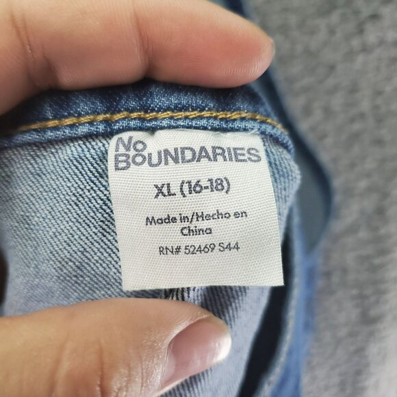 No Boundaries Overalls Womens XL Blue Frayed Hem Adjustable Straps Shortalls - Picture 2 of 7